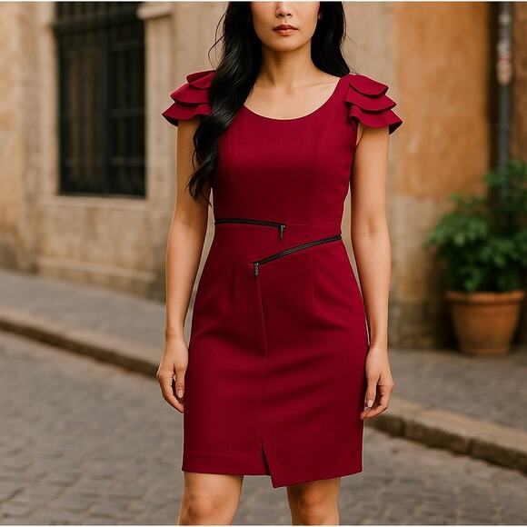 BCBGenerations Crepe Zippered Cocktail Dress Raspberry Wine Party Club Womens 4 - Picture 1 of 10